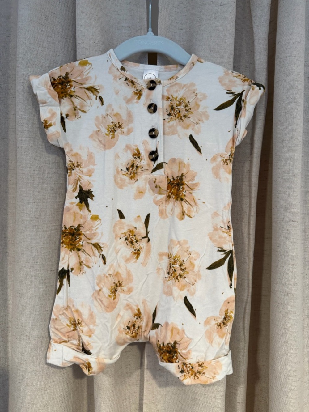 Lou Lou & Company 6-12M Floral Button-Front Baby Romper - Cream & Blush